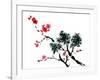 Chinese Painting Of Flowers, Plum Blossom, On White Background-elwynn-Framed Art Print