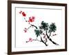 Chinese Painting Of Flowers, Plum Blossom, On White Background-elwynn-Framed Art Print