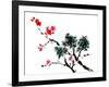 Chinese Painting Of Flowers, Plum Blossom, On White Background-elwynn-Framed Art Print