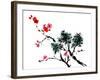 Chinese Painting Of Flowers, Plum Blossom, On White Background-elwynn-Framed Art Print