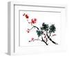 Chinese Painting Of Flowers, Plum Blossom, On White Background-elwynn-Framed Art Print