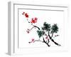 Chinese Painting Of Flowers, Plum Blossom, On White Background-elwynn-Framed Art Print