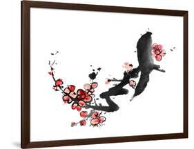 Chinese Painting Of Flowers, Plum Blossom, On White Background-elwynn-Framed Art Print