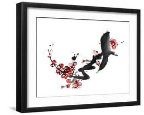 Chinese Painting Of Flowers, Plum Blossom, On White Background-elwynn-Framed Art Print