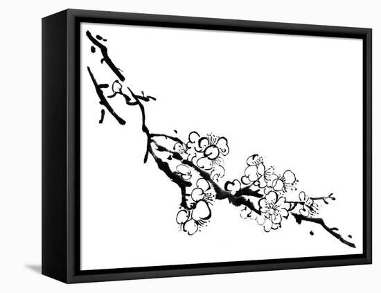 Chinese Painting Of Flowers, Plum Blossom, On White Background-elwynn-Framed Stretched Canvas