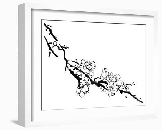 Chinese Painting Of Flowers, Plum Blossom, On White Background-elwynn-Framed Art Print