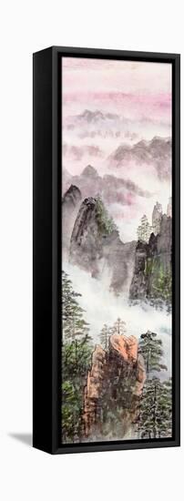 Chinese Painting Of High Mountain-aslysun-Framed Stretched Canvas