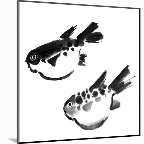 Chinese Painting Of Swellfish On White Background-elwynn-Mounted Art Print