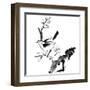 Chinese Painting , Plum Blossom And Bird, On White Background-elwynn-Framed Art Print