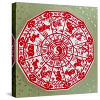 Chinese Papercut Depicting the Twelve Signs of the Zodiac, C.1980-null-Stretched Canvas