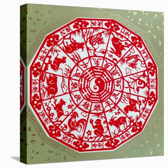 Chinese Papercut Depicting the Twelve Signs of the Zodiac, C.1980-null-Stretched Canvas