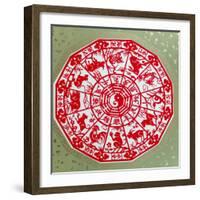 Chinese Papercut Depicting the Twelve Signs of the Zodiac, C.1980-null-Framed Giclee Print