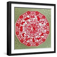 Chinese Papercut Depicting the Twelve Signs of the Zodiac, C.1980-null-Framed Giclee Print