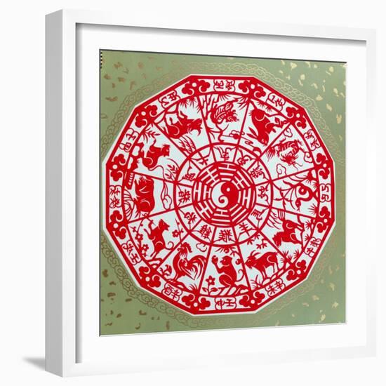 Chinese Papercut Depicting the Twelve Signs of the Zodiac, C.1980-null-Framed Giclee Print