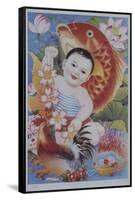 Chinese Poster with Baby, Koi and Rooster-null-Framed Stretched Canvas