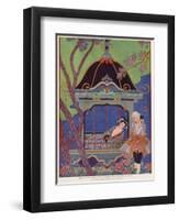 Chinese Princess Reclining in a Pavilion (Colour Litho)-Georges Barbier-Framed Giclee Print