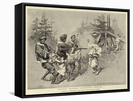 Chinese Soldiers Plundering Coreans-Charles Edwin Fripp-Framed Stretched Canvas
