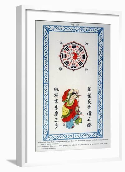 Chinese Talisman Featuring the Immortal Liu-Hai Used in Families for Protection and Good Luck-null-Framed Art Print