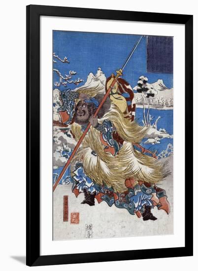 Chinese Three Kingdoms warrior Zhang Fei, Japanese Wood-Cut Print-Lantern Press-Framed Art Print