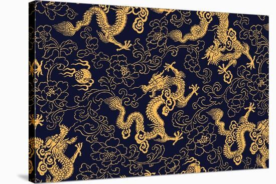 Chinese Traditional Golden Dragon and Peony Pattern-Kevin Leng Ker Lun-Stretched Canvas