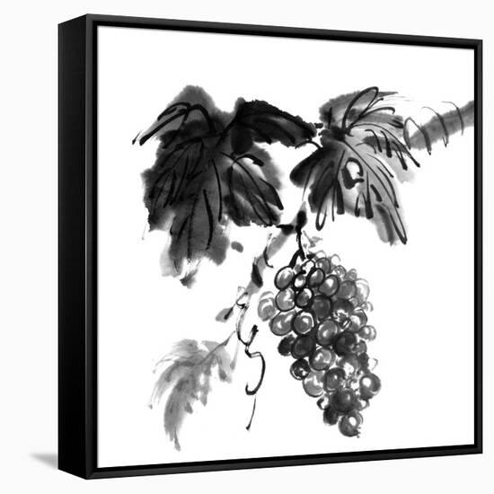 Chinese Traditional Ink Painting, Grapes On White Background-elwynn-Framed Stretched Canvas