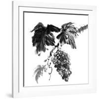 Chinese Traditional Ink Painting, Grapes On White Background-elwynn-Framed Art Print