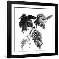 Chinese Traditional Ink Painting, Grapes On White Background-elwynn-Framed Art Print