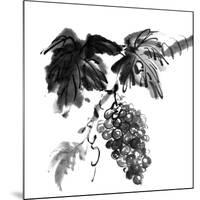 Chinese Traditional Ink Painting, Grapes On White Background-elwynn-Mounted Art Print