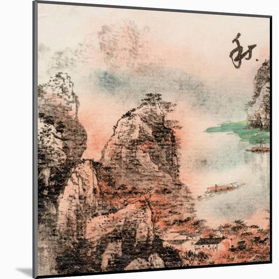 Chinese Traditional Ink Painting, Landscape of Season, Fall.-elwynn-Mounted Art Print