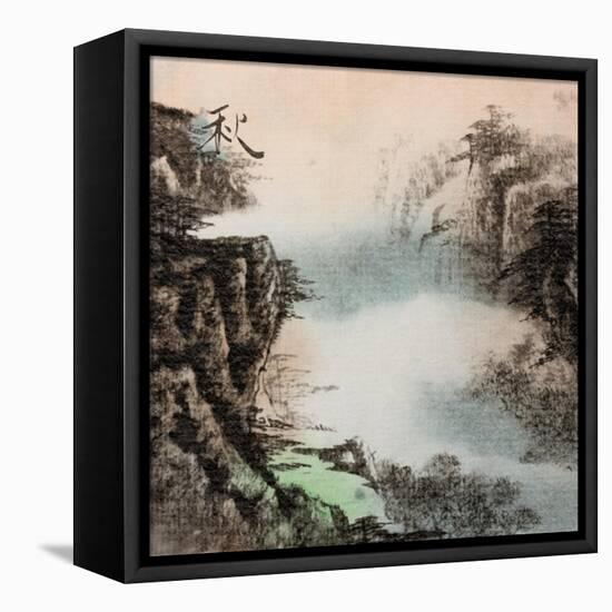 Chinese Traditional Ink Painting, Landscape of Season, Fall.-elwynn-Framed Stretched Canvas