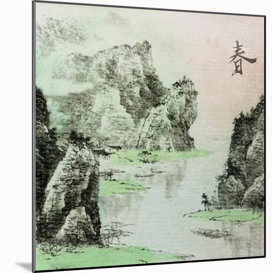 Chinese Traditional Ink Painting, Landscape of Season, Spring.-elwynn-Mounted Art Print
