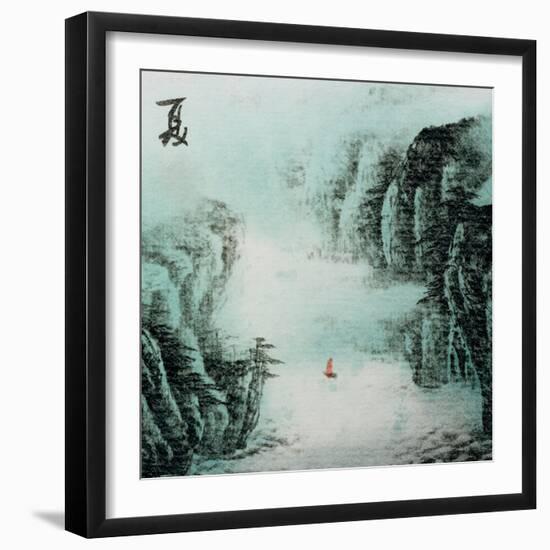 Chinese Traditional Ink Painting, Landscape of Season, Summer.-elwynn-Framed Art Print