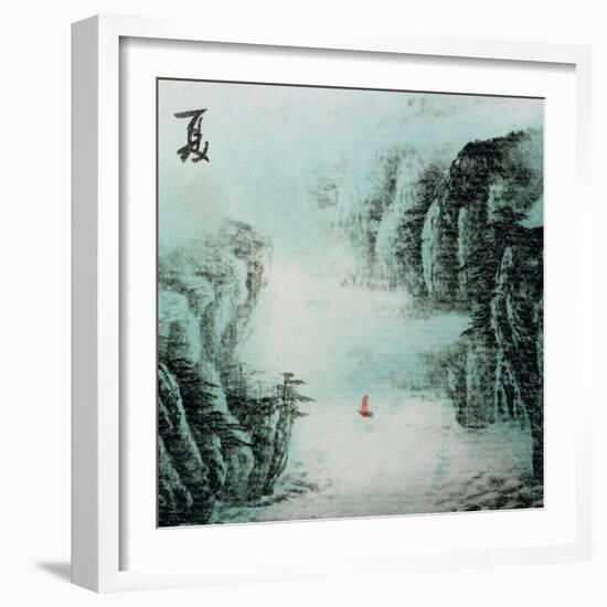 Chinese Traditional Ink Painting, Landscape of Season, Summer.-elwynn-Framed Art Print