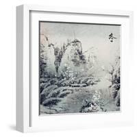 Chinese Traditional Ink Painting, Landscape of Season, Winter.-elwynn-Framed Art Print