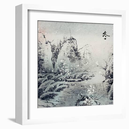 Chinese Traditional Ink Painting, Landscape of Season, Winter.-elwynn-Framed Art Print