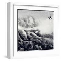 Chinese Traditional Ink Painting, Landscape of Season, Winter.-elwynn-Framed Art Print