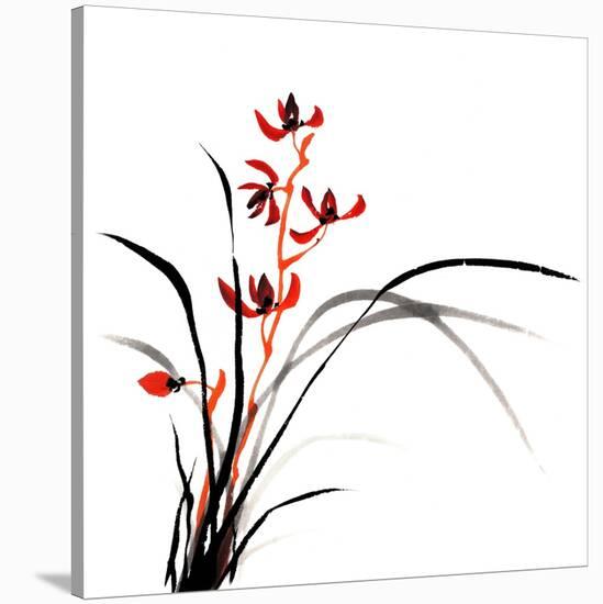 Chinese Traditional Ink Painting Of Orchid On White Background-elwynn-Stretched Canvas