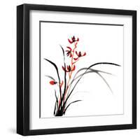 Chinese Traditional Ink Painting Of Orchid On White Background-elwynn-Framed Art Print