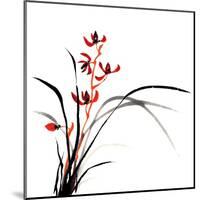 Chinese Traditional Ink Painting Of Orchid On White Background-elwynn-Mounted Art Print