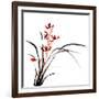 Chinese Traditional Ink Painting Of Orchid On White Background-elwynn-Framed Art Print