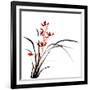 Chinese Traditional Ink Painting Of Orchid On White Background-elwynn-Framed Art Print