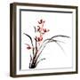 Chinese Traditional Ink Painting Of Orchid On White Background-elwynn-Framed Art Print