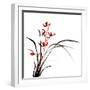 Chinese Traditional Ink Painting Of Orchid On White Background-elwynn-Framed Art Print