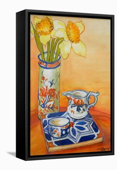 Chinese Vase with Daffodils, Pot and Jug-Joan Thewsey-Framed Stretched Canvas