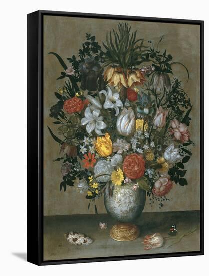 Chinese Vase with Flowers, Shells and Insects-Ambrosius Bosschaert the Elder-Framed Stretched Canvas