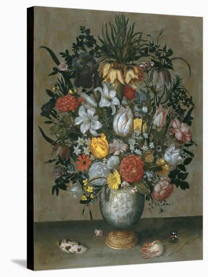 Chinese Vase with Flowers, Shells and Insects-Ambrosius Bosschaert the Elder-Stretched Canvas