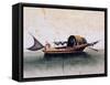 Chinese Vessel, Painting on Silk, 19th Century-null-Framed Stretched Canvas