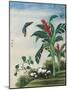 Chinese Watercolor of a Flowering Plant and a Butterfly-null-Mounted Giclee Print