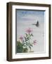Chinese Watercolor of a Moth and Pink Carnations-null-Framed Premium Giclee Print