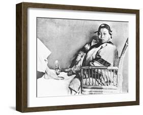 Chinese Woman Showing Her Uncovered Bound Foot Near an European Foot-John Thomson-Framed Giclee Print